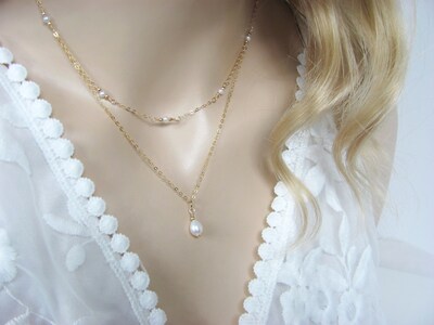 Freshwater Pearl Layered Necklace Set 14K Gold Filled - image5